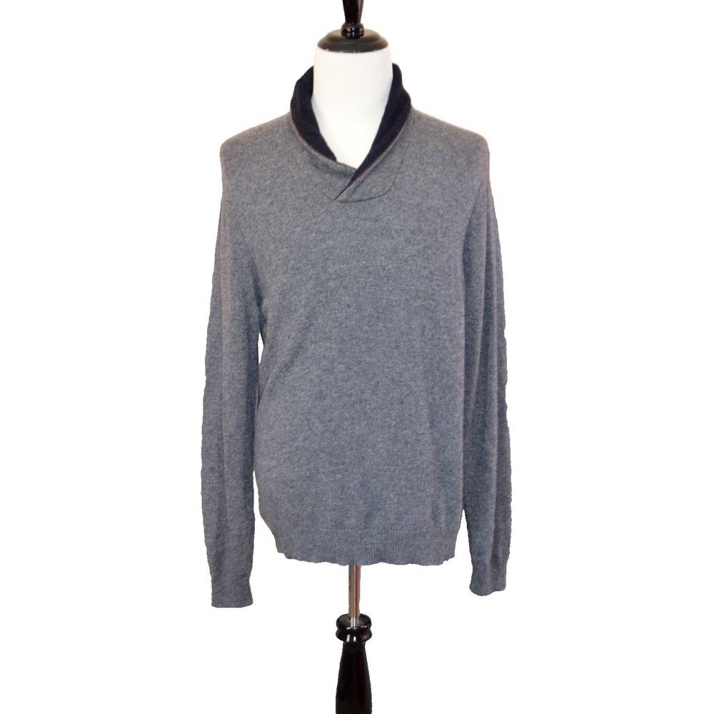 Jos. A. Bank Reserve Lambs Wool Blend Sweater Mens XXL Gray & Navy Blue Collar